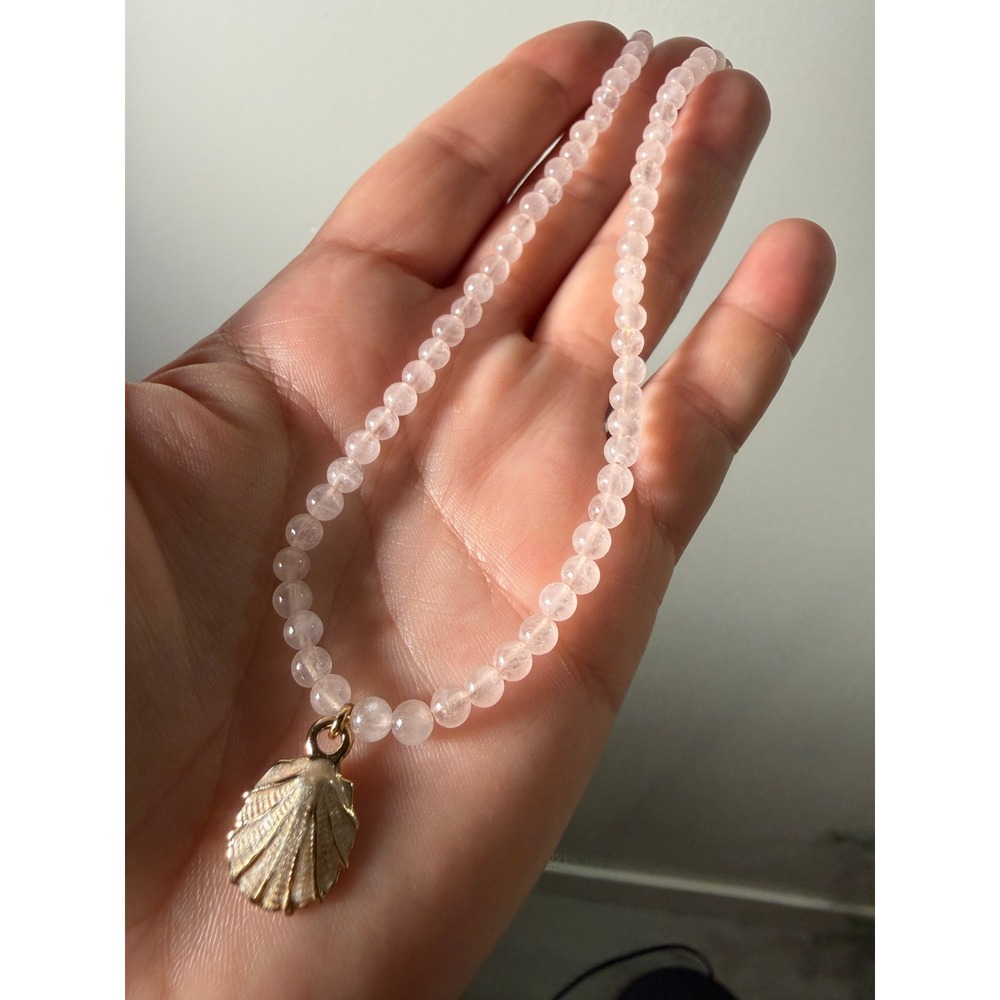 anthropologie Rose Quartz Beaded shell pendant necklace minimalist‎ pink coastal